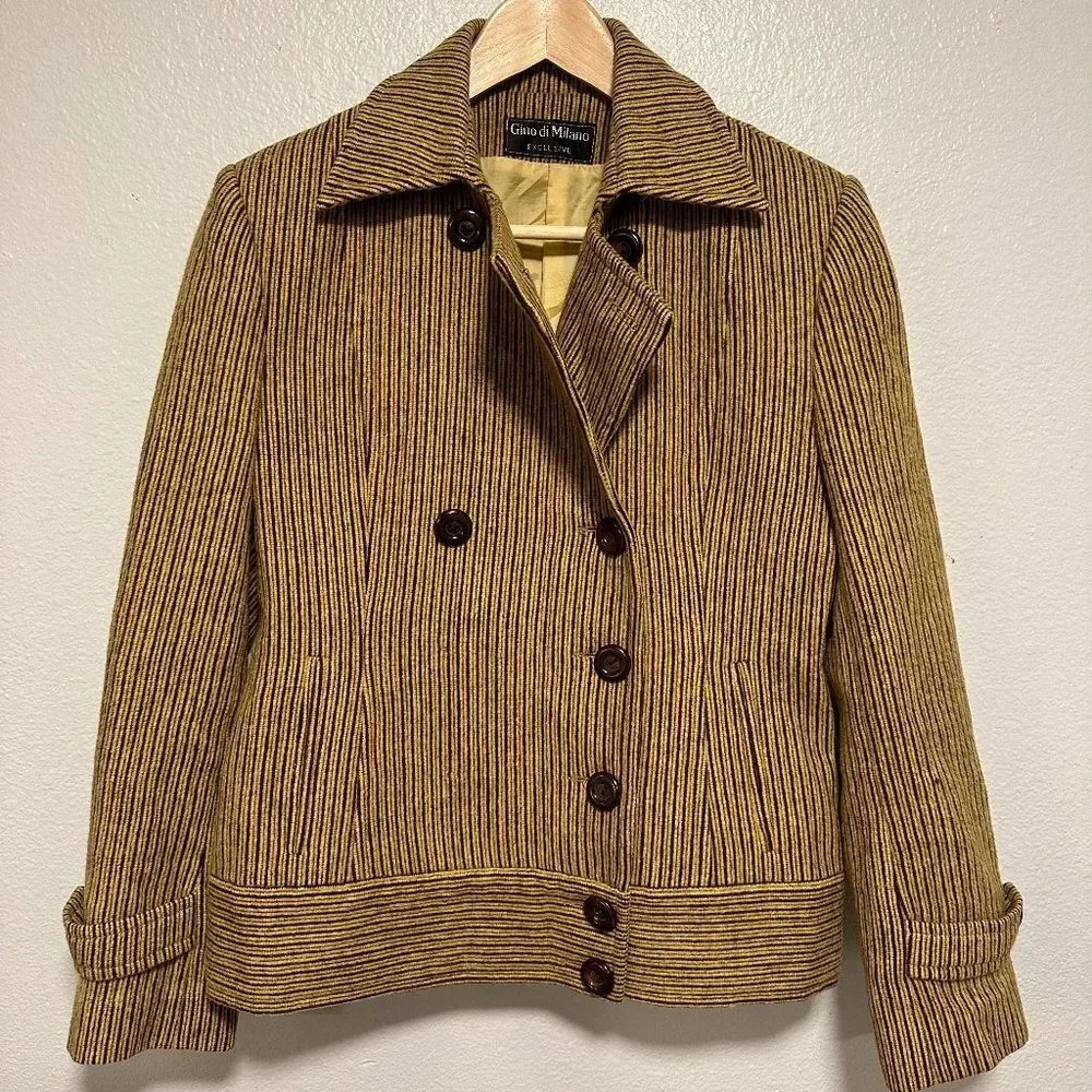 Vintage Gino di Milano 70s Style Striped Bomber Peacoat in Yellow Estimated XS